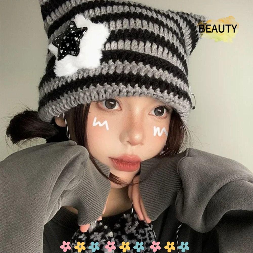 BEAUTYHOMEBR Gorro Y2K , Chapéu Y2K Bonito Listrado Estrela Diabo , De Malha Outono Inverno