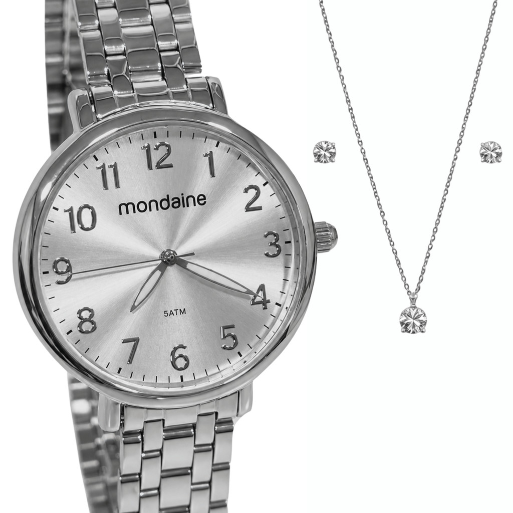 Relógio Mondaine Feminino Analógico Prateado Kit 53779L0MVNE3K3