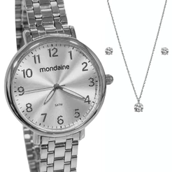 Relógio Mondaine Feminino Analógico Prateado Kit 53779L0MVNE3K3