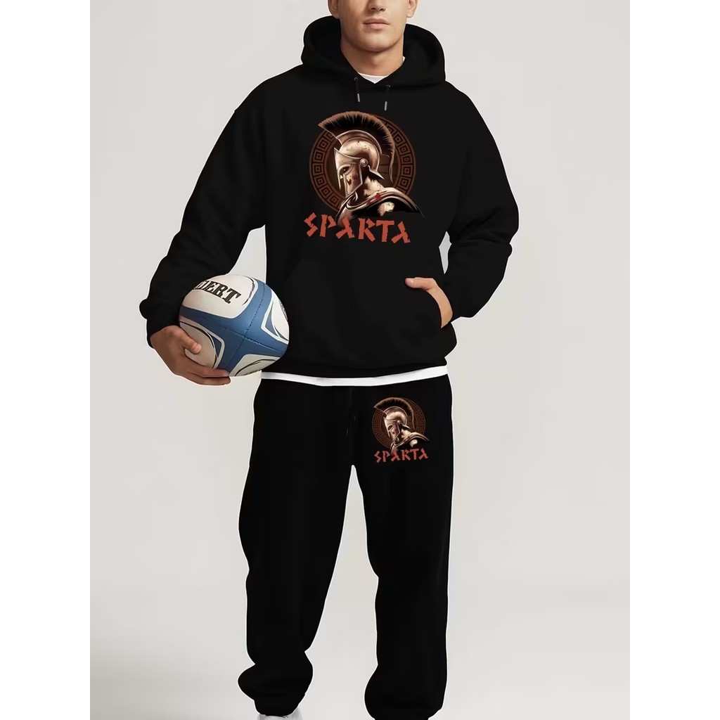 Conjunto Moletom Masculino Sparta Blusa De Frio Canguru Bolso e Capuz + Calça Moletom Estampados Unissex Outono/Inverno