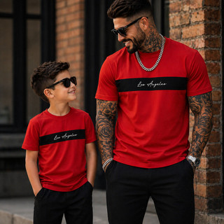 Kit Pai e Filho Camiseta Los Angeles Masculina Infantil 100% Algodão Confortável Premium …