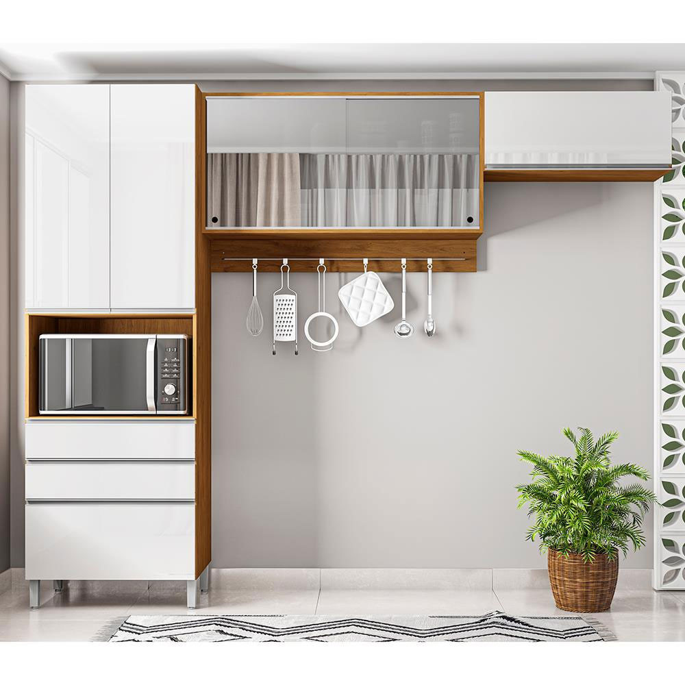Cozinha Compacta Bartira Amazonita com 5 Portas, 3 Gavetas e 5 Prateleiras - 271cm de largura