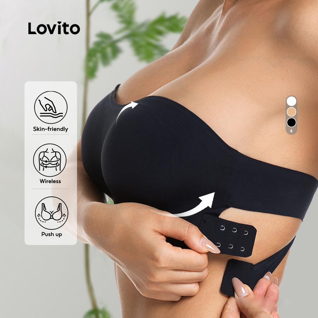 Lovito Casual Sutiã Sem Costura Sem Aro Com Bojo Push-up E Alças Cruzadas Preto Para Mulheres LNE117002