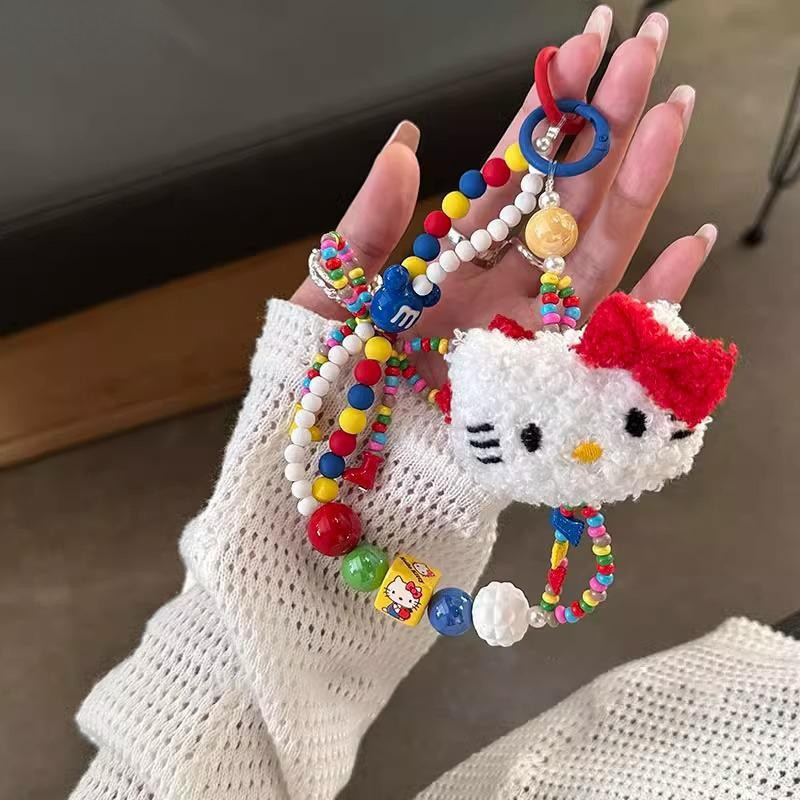 Capa de Telefone de Pelúcia Macia com Contas Coloridas, Cordão, Pingente de Bolsa, Acessórios para Meninas, Pr