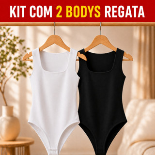 Kit 2 Body Feminino Regata Quadrado  Tecido Suplex