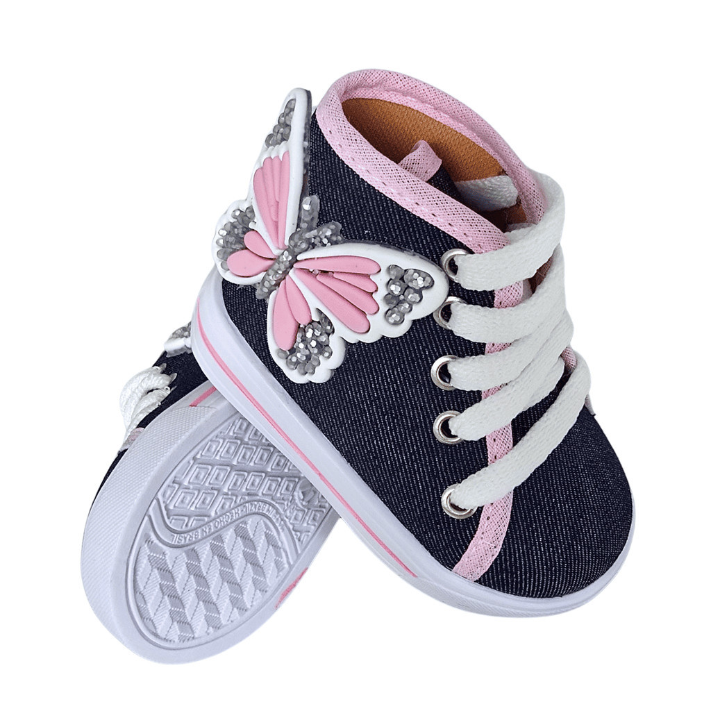 Tenis Sola Detalhes Cano Alto Infantil Meninas Casual Primeiros Passos com Borboleta Glitter Personalizada