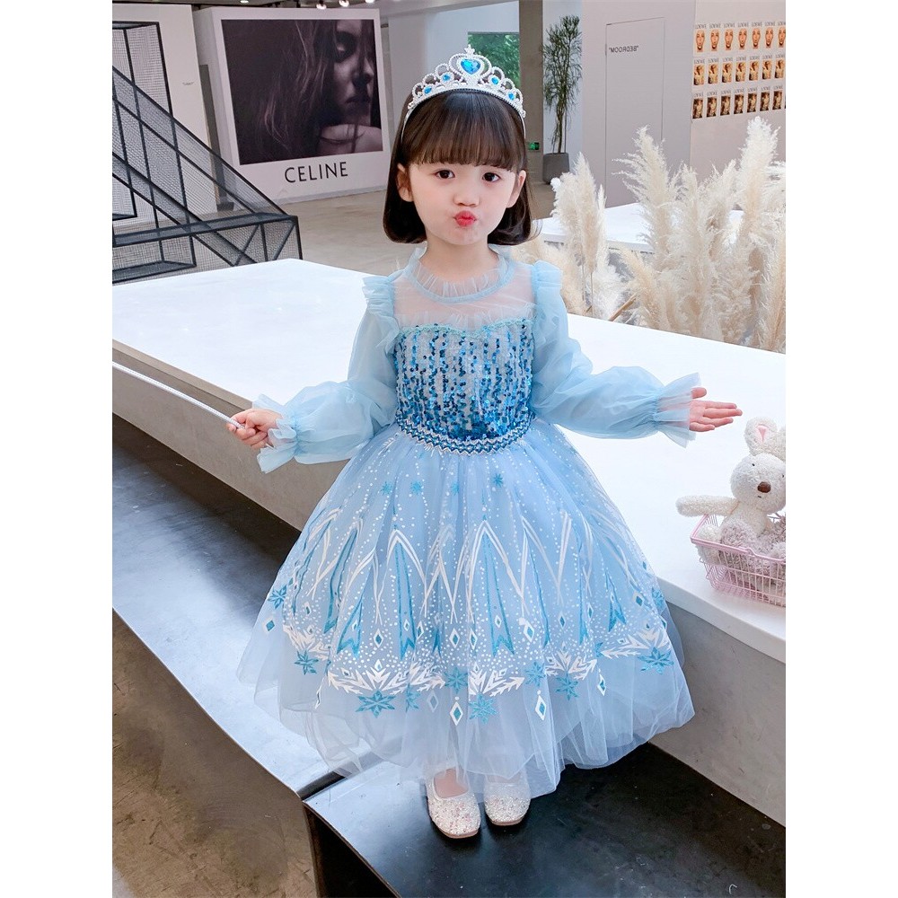 Frozen elsa vestido de princesa primavera outono novo estilo meninas manga longa elsa vestido longo menina elsa vestido