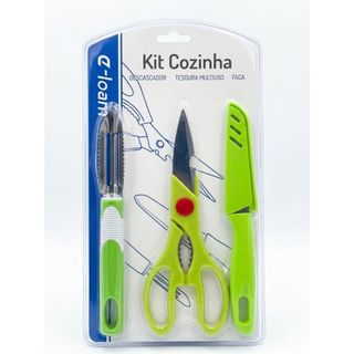 KIT Utensílios Cozinha de Inox 3 Peças Tesoura Faca Descascador