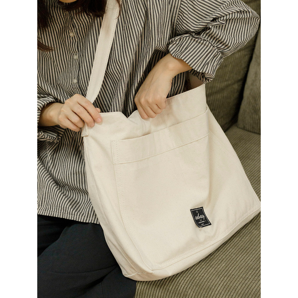 Sobag japonês preguiçoso estilo Casual cor sólida grande capacidade lona bolsa de ombro Design feminino sentir nicho Com