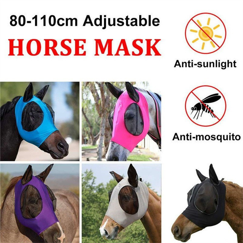 Máscara De Cavalo Ajustável , Anti-Luz Solar Mosquito Para Cavalos Passeios Ao Ar Livre , Malha Respirável Proteção Os O