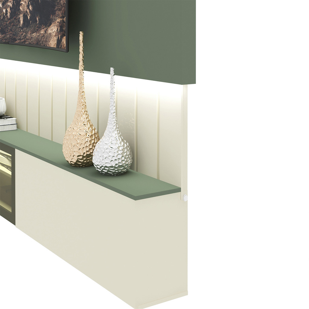 Home Ripado Soberano Reflecta Sala TV 85 polegadas MDF LED Off White/Verde Floresta - Gelius Móvei — imagem 2 de 2