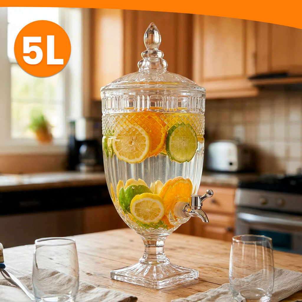 Suqueira Imperial Com Torneira 5 Litros Jarra De Vidro Cristal Dispenser Água Saborizada Suco Filial