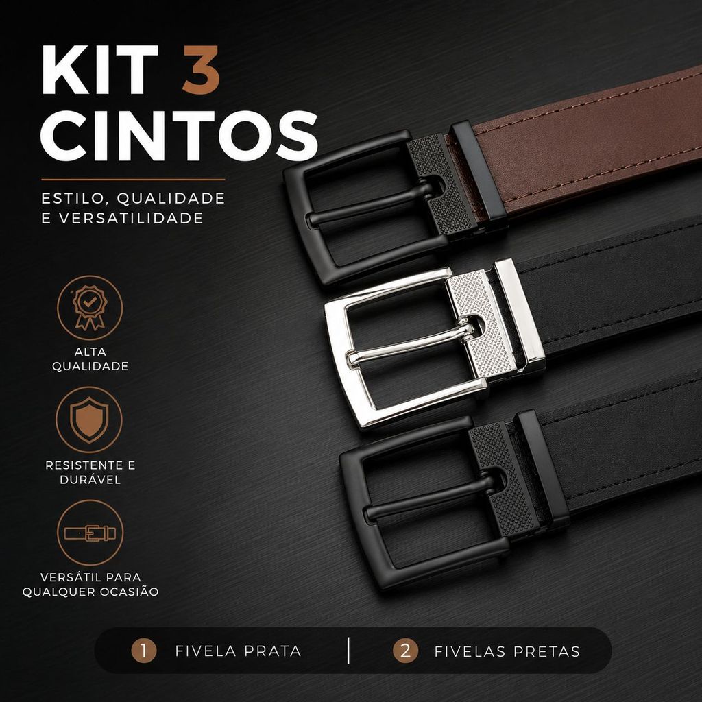 kit 3 cintos masculinos premium elite postamos no mesmo dia