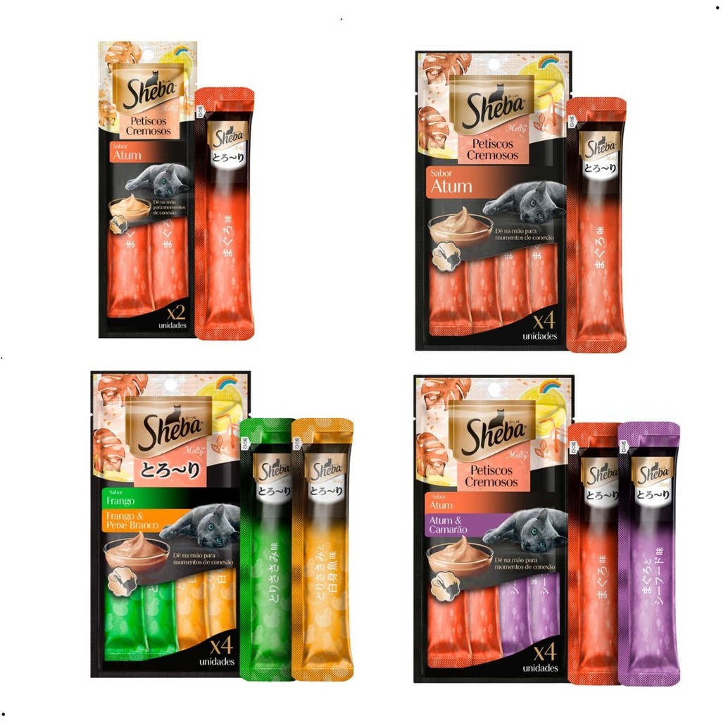 Petisco Cremoso Sheba para Gatos Tipo Churu Frango Atum Camarão, peixe branco, salmao ,  24g ou 48g