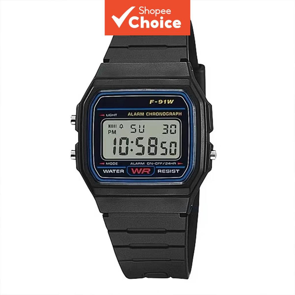 Relógio Esportivo Digital Retrô F-91w Masculino Quadrado Preto Pulseira De Silicone De Pulso Eletrônico Para Uso Casual 