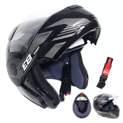 Capacete Ebf Fast E08 Robocop Escamoteavel Preto Prata Tamanho 60