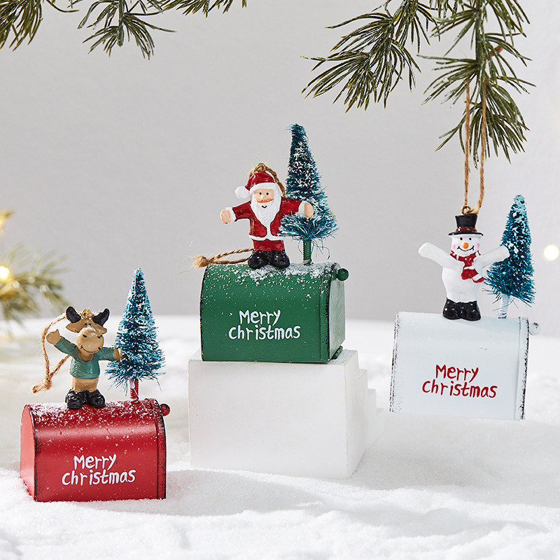 Caixa de Correio Decorativa de Ferro de Natal - Adereços para Exibição de Bar e Vitrine Interna/Externa