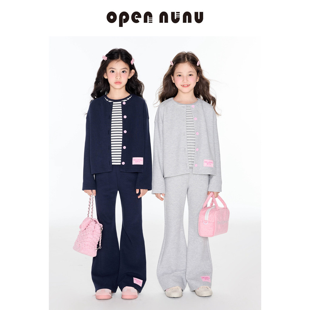 Opennu meninas terno Casual primavera outono listrado manga comprida camiseta rosa botão jaqueta ligeiramente queimado c