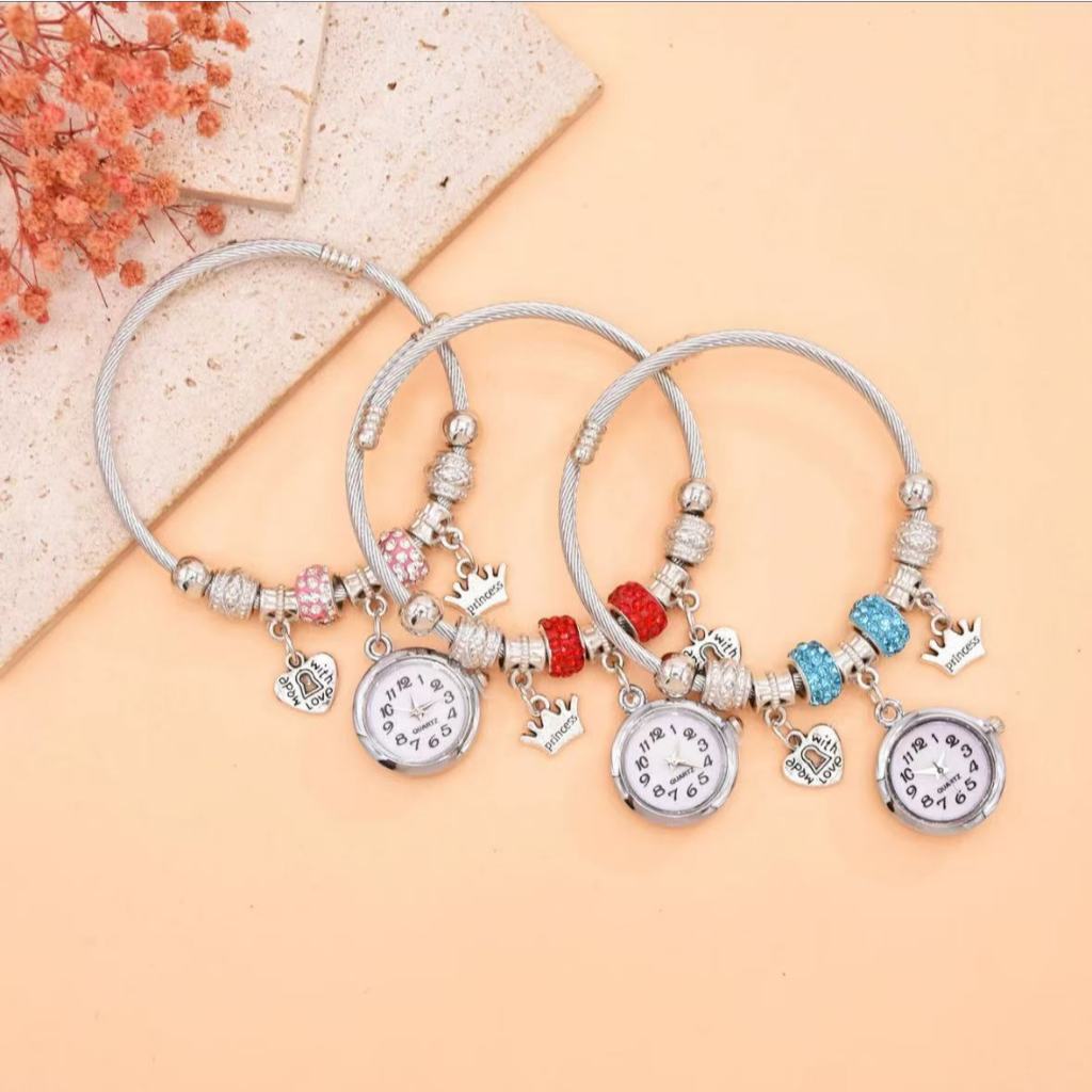 Pulseira de relógio com pingente, presente/modelo de moda feminina, pulseira de metal feminina