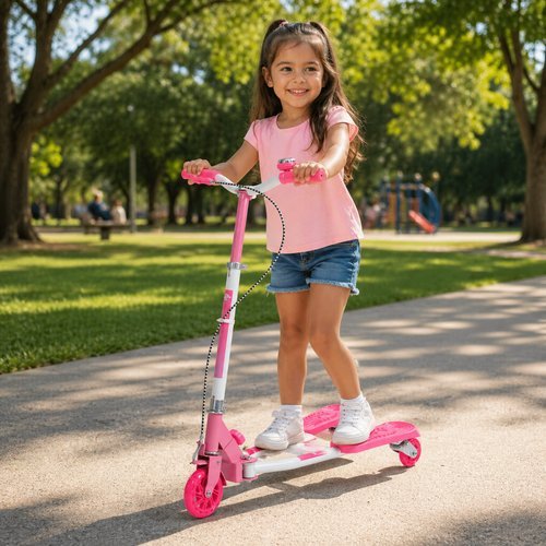 Patinete Infantil Dobrável 3 Rodas  Ajustável Altura  Dobrável Resistente Leve   Rosa Azul