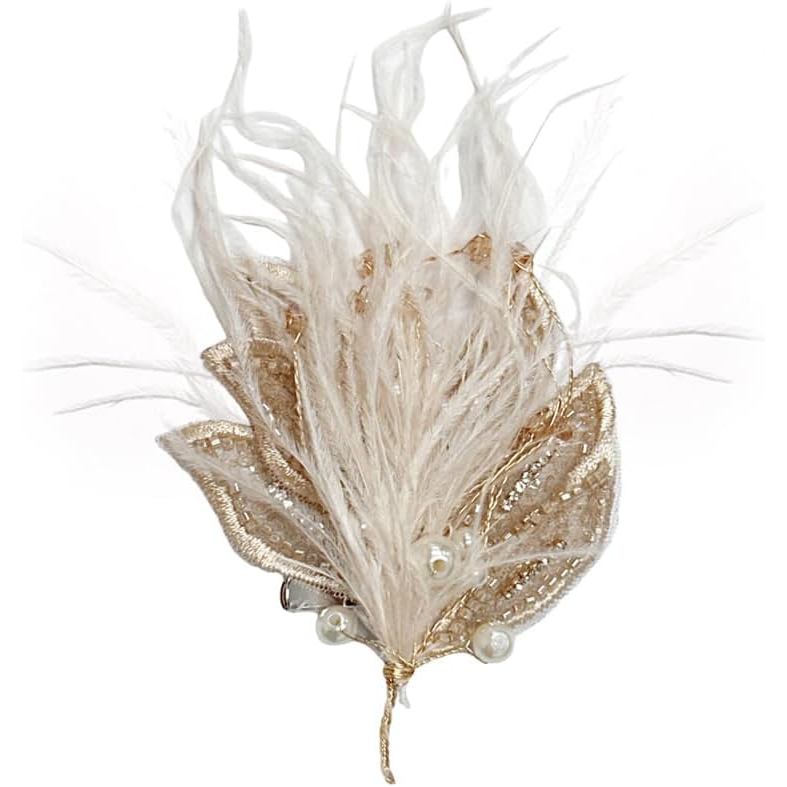 Elegante Broche de Cabelo com Plumas e Pérolas CZ para Mulheres, Broche Delicado com Pérolas de Concha e Folhas de Malha