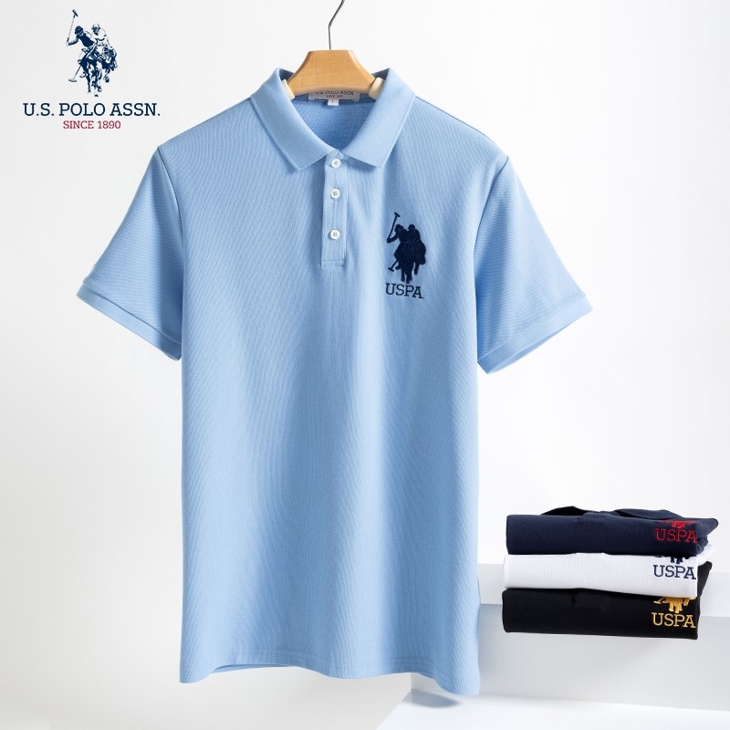 Uspoloassn camisa polo de manga curta masculina verão lapela camiseta americana Casual Base masculina gola polo camiseta