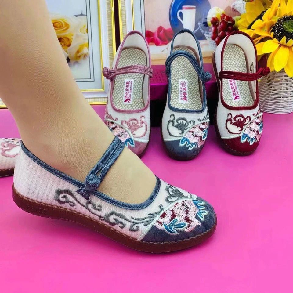 Sapatos de pano antigos de pequim, sapatos femininos para mãe, sapatos de rede de verão, sapatos bordados retrô, sola ma