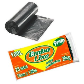 Saco de lixo Super econômico de 100 litros - Para 20kg C/25 un  - Embalixo