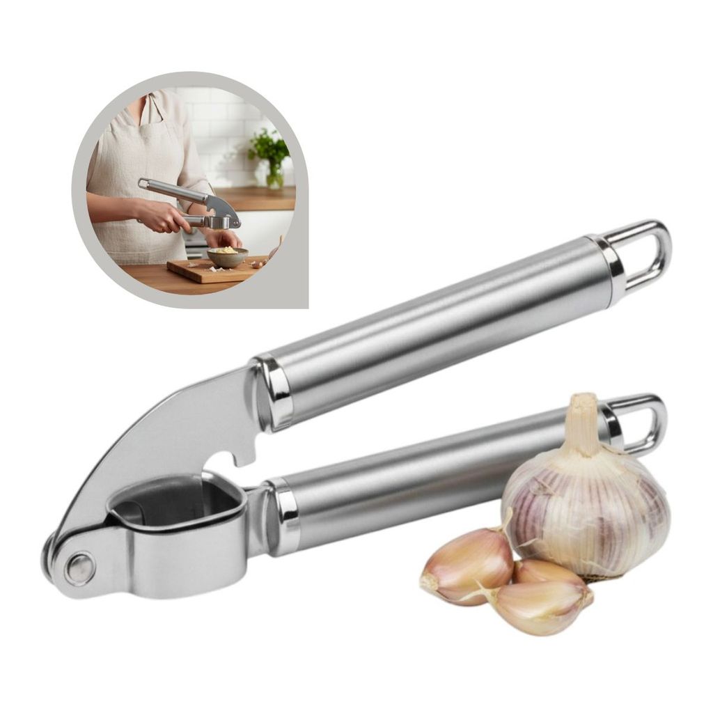 Espremedor Amassador Triturador Alho Inox Tambor Removível Prateado
