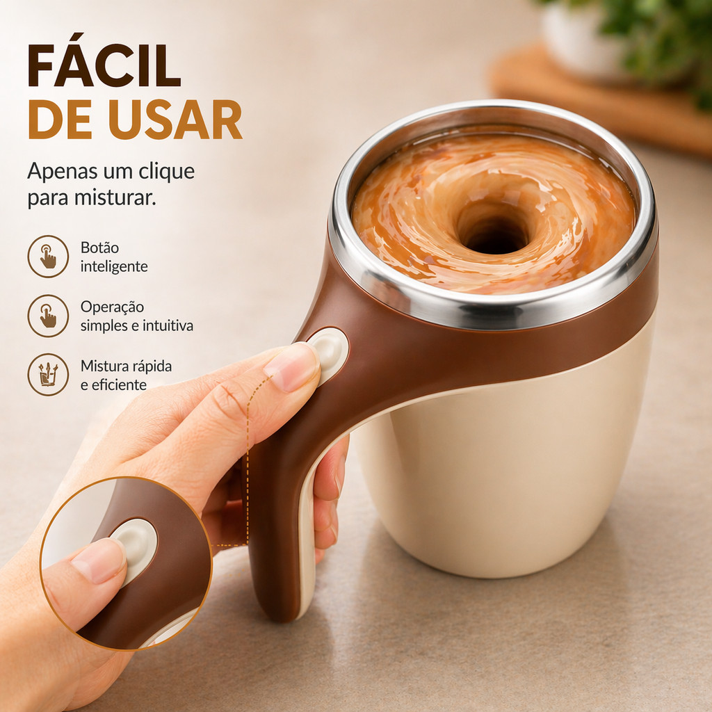 Caneca Mixer Elétrica Inox 380ml Mistura Rápida Café Shake Whey Tampa Vedante Recarregável Portátil