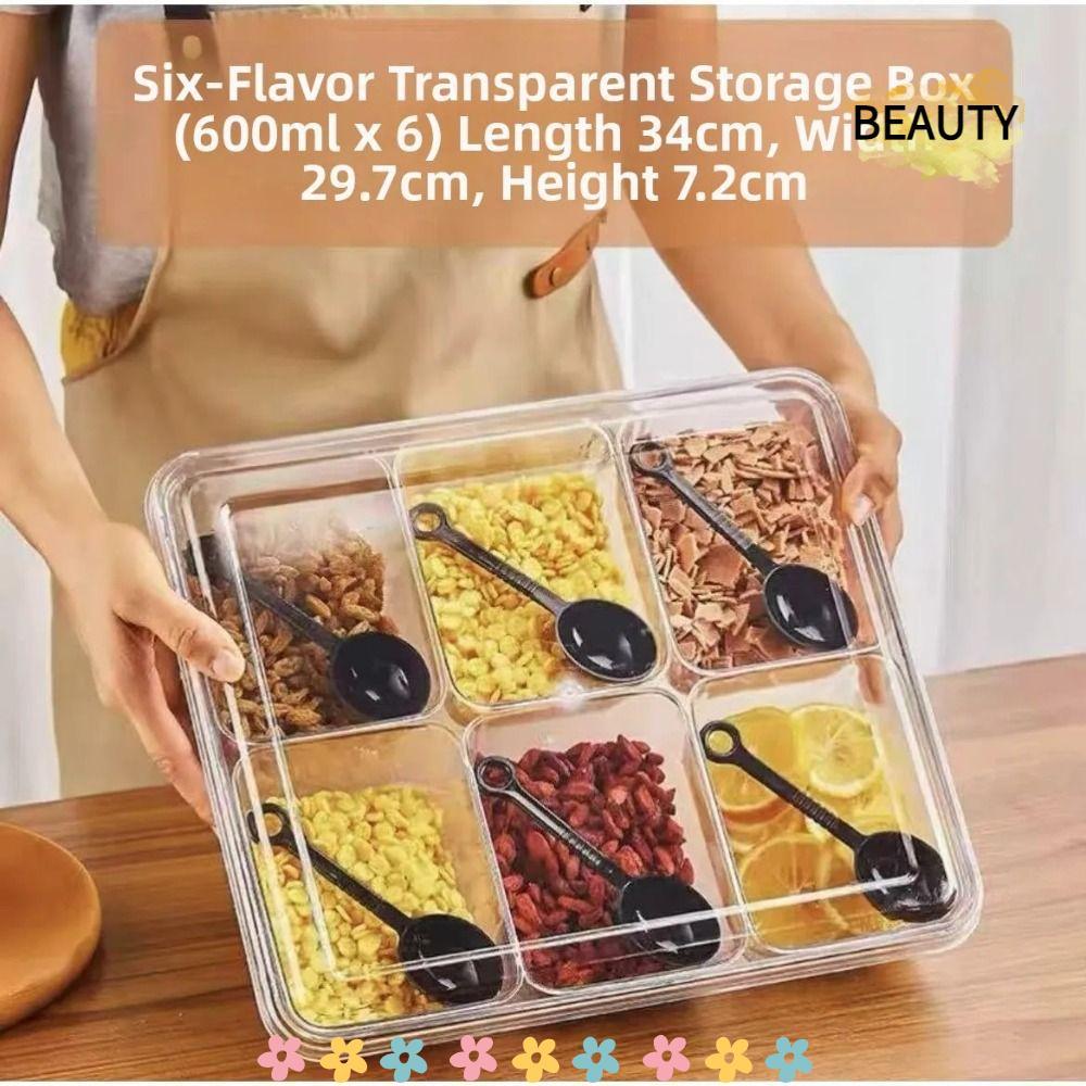 BEAUTYHOMEBR Caixa De Armazenamento De Temperos , Transparente De Pó De Gelo Com 6 Compartimentos Salada De Frutas Colhe