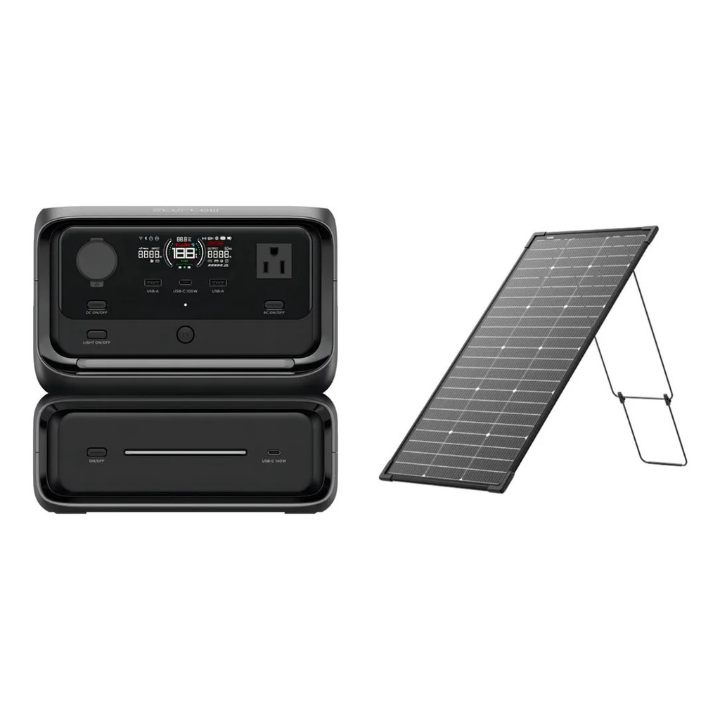 Kit Ecoflow: Gerador Elétrico Portátil Ups River 3 Max + Painel Solar 125w Portátil Bifacial Preto