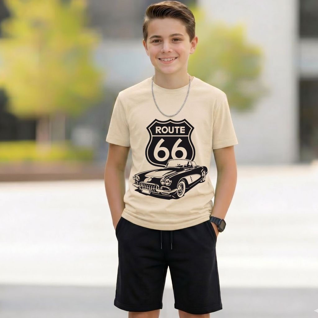 Conjunto Carro Route: Camiseta estampada Short Preto 100% Algodão Premium Presente Criança Tendência 2026