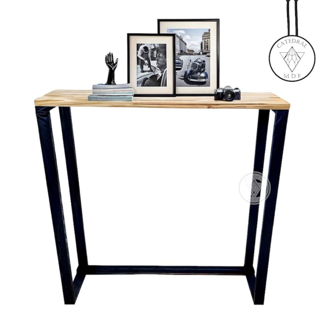 Aparador Decorativo Industrial De Madeira Pinus Preto Mesa Auxiliar Para Objetos De Decoração Sala Cozinha Quarto