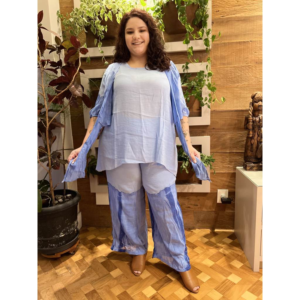 Pantalona assimétrica azul tye die plus size