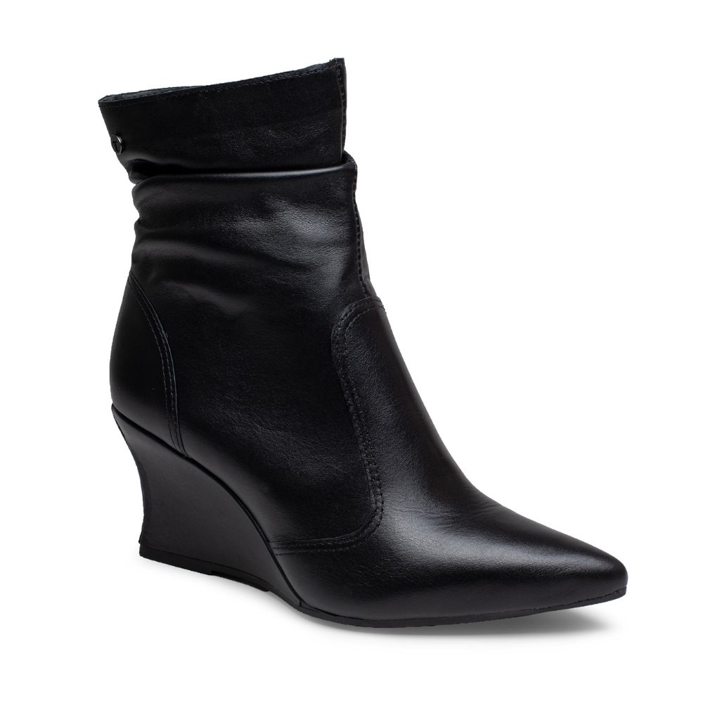 Bota Anabela Bico Fino Feminina Tanara T9651 em Couro Legítimo Original