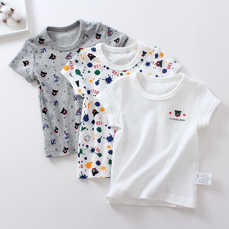 Crianças de manga curta camiseta conjunto de 3 peças de algodão puro classe A bebê menino algodão estilo fino japonês ca