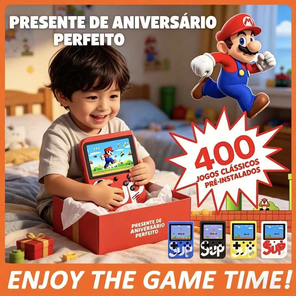 Mini Game Box Sup 400 Jogos Antigos Retro Portátil, Presente de Aniversário Infantil, Excelente Presente para Crianças