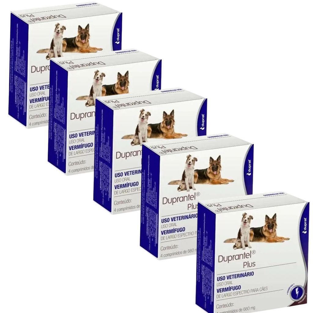Kit 5 Vermífugo Duprantel Plus Cães Duprat 20 Comprimidos