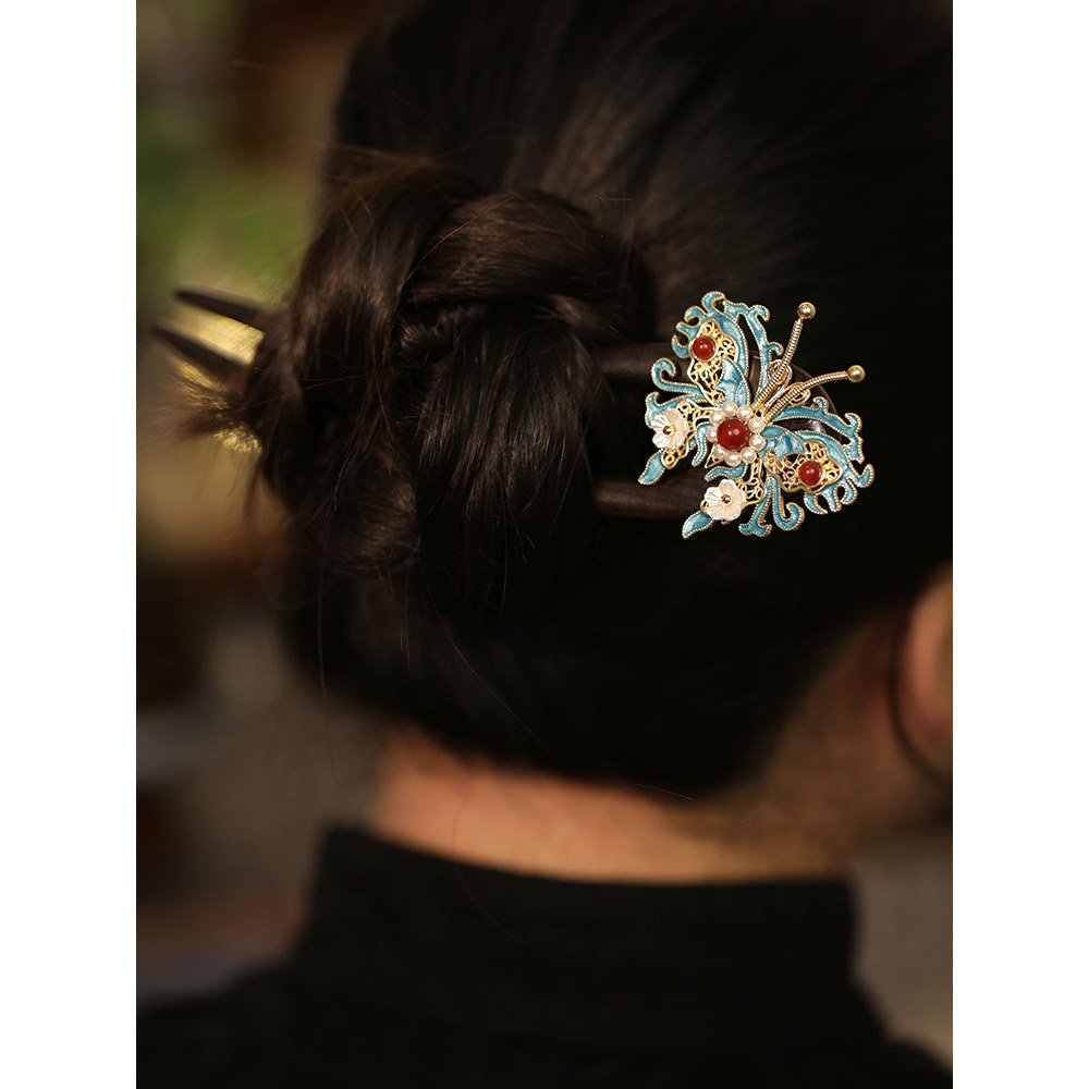 Borboleta em forma de u hairpin novo estilo chinês legal hairpin Bun hairpin feminino antigo sândalo High-End duplo hair