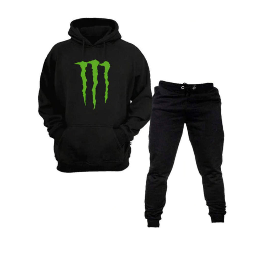 Conjunto Moletom Masculino Monster Blusa De Frio Canguru Bolso e Capuz + Calça Moletom Estampados Unissex Outono/Inverno
