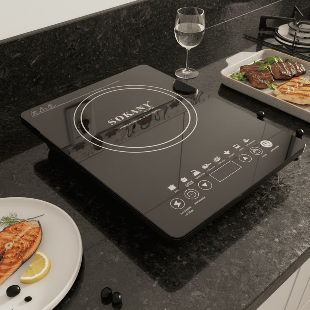 Fogão Cooktop Elétrico Por Indução 1 Boca Portátil Painel Touch 2200W Vidro Digital CHEF D
