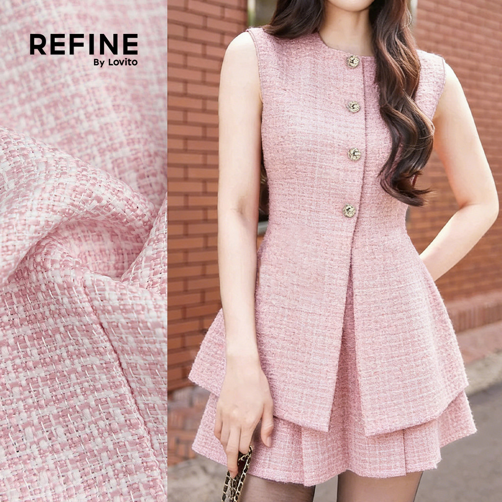 (Refine by Lovito) Tops ou Calças Elegantes Jacquard com Botão e Bolso Falso para Primavera/verão Rosa coletes LR35E033