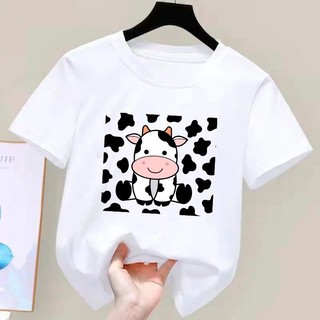 Camiseta Infantil Estampada Vaquinha Fofa Divertida Menino Menina 100% Algodão Confortável Dia a Dia Estilosa Escolar