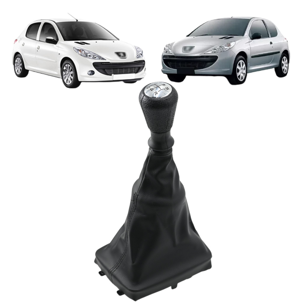 Kit Coifa De Cambio Bola Manopla Peugeot 206 207 2000 a 2015 Preta Bola Preta Lente Cromada