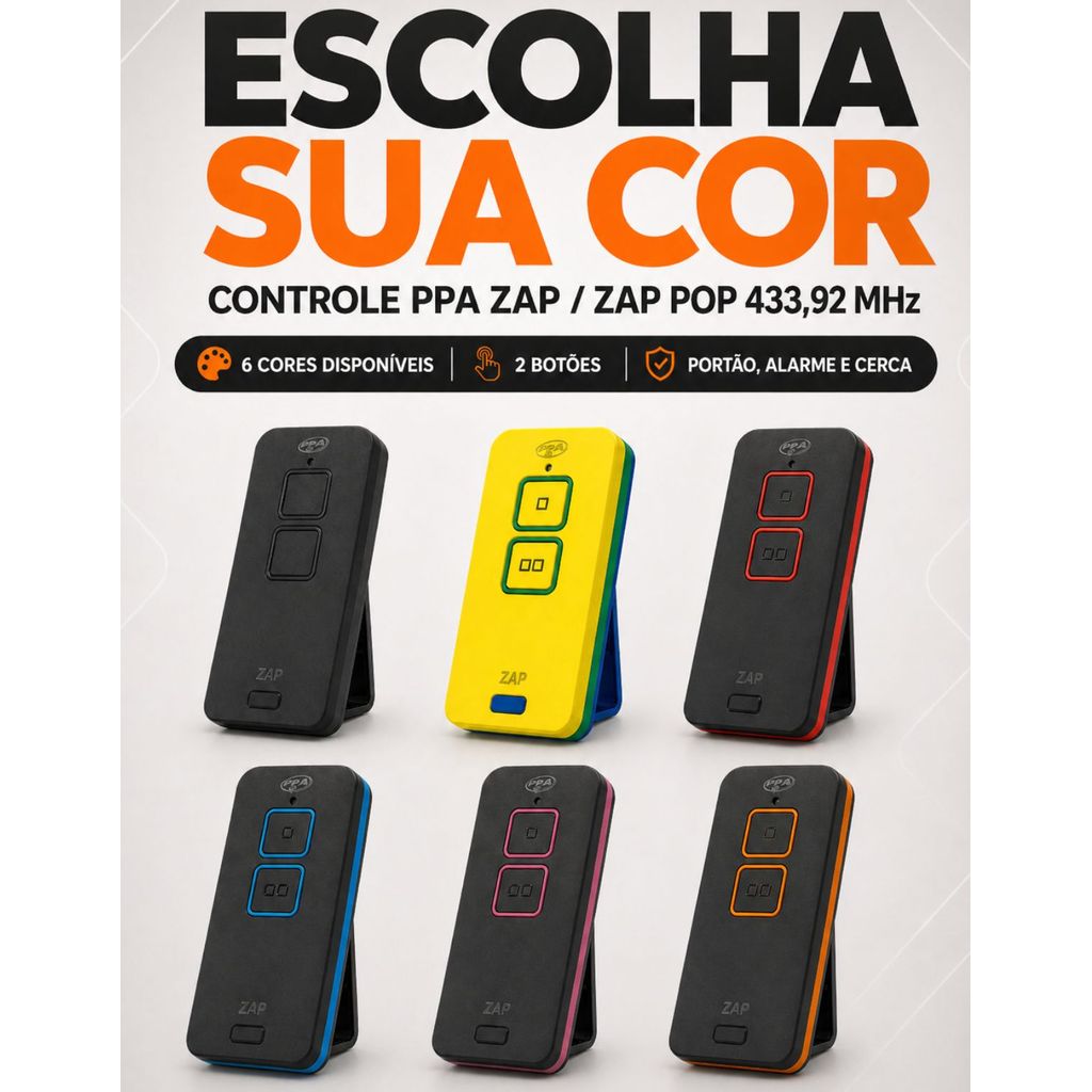 Controle Portão Eletrônico Motor PPA Zap Pop Colorido 433 Dupla Tecnologia