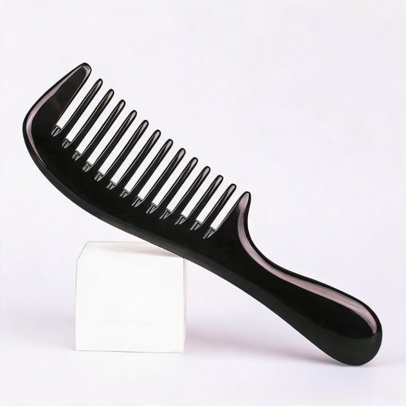 Pente De Cabelo De Chifre De Búfalo Preto , Polido Suave Natural , Ferramenta De Cuidados De Massagem De Couro Cabeludo