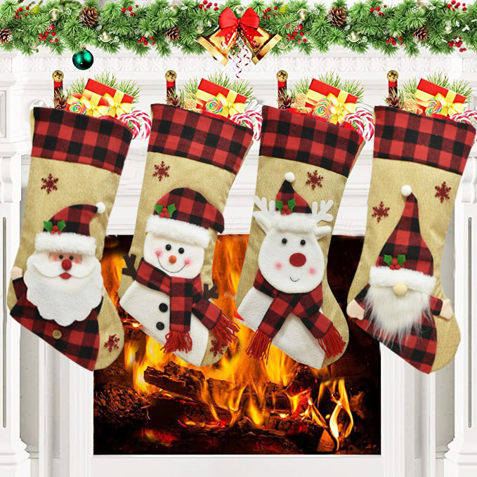 Boneca sem rosto enfeites de natal flanela 3D tridimensional dos desenhos animados meia de natal saco de presente orname