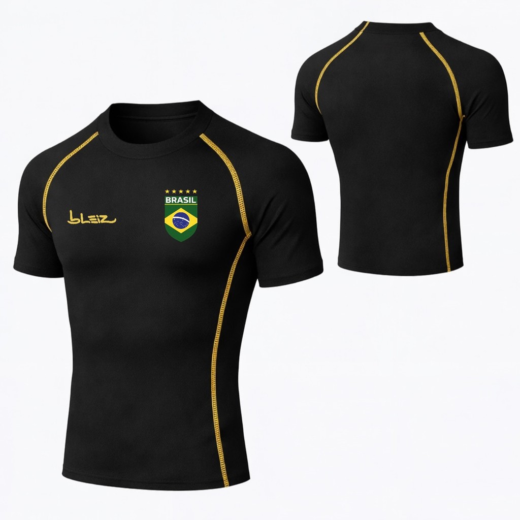 Camisa Brasil de Compressão Masculina Blusa Academia Treino Bleiz