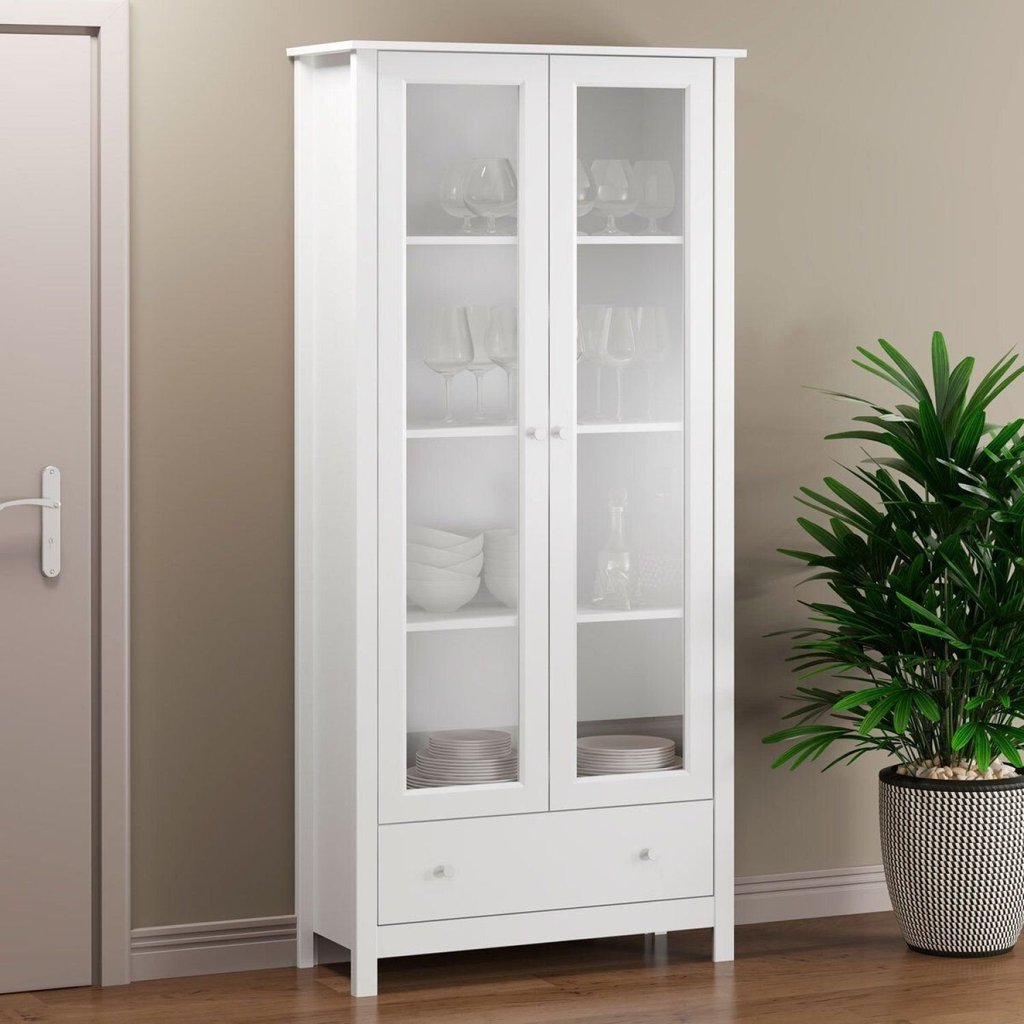 Cristaleira para Sala de Jantar 2 Portas de Vidro 1 Gaveta 181cm x 80cm Branco Branco